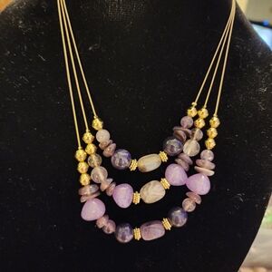 CHICO'S NEW Three layers of ameythst and quartz gemstones necklace and earrings